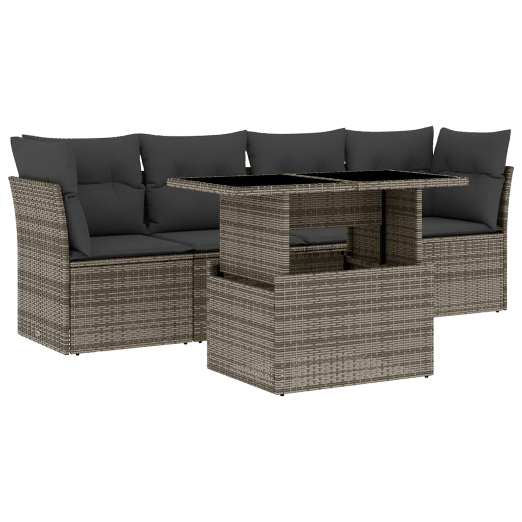Set Divano da Giardino 5 pz con Cuscini-Sofa da Giardino-Divanetto da esterno Grigio in Polyrattan 700673