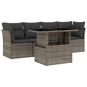 Set Divano da Giardino 5 pz con Cuscini-Sofa da Giardino-Divanetto da esterno Grigio in Polyrattan 700673