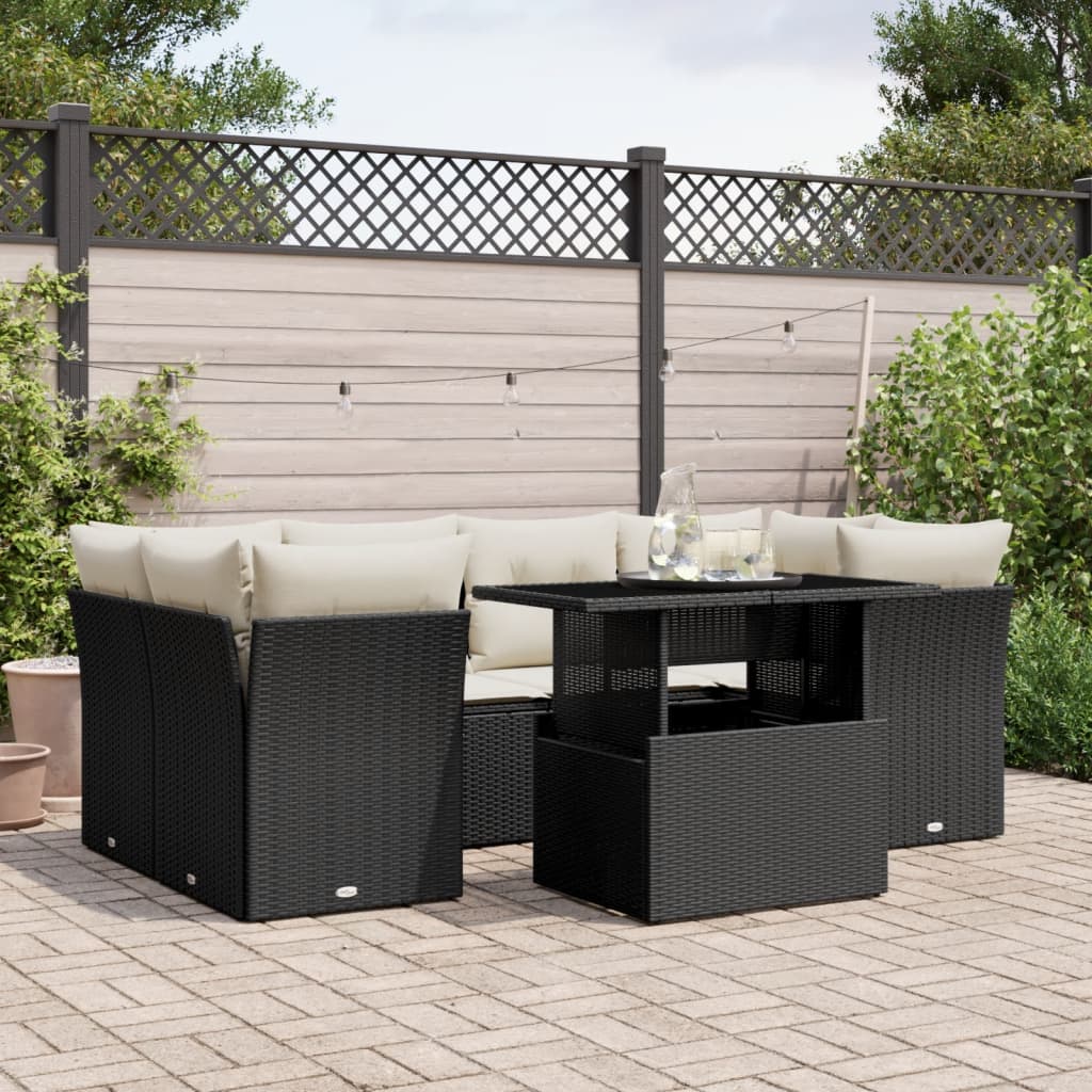 Set Divani da Giardino con Cuscini 7pz Nero Polyrattan 3266376