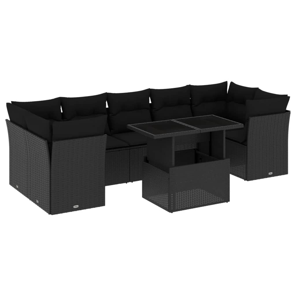Set Divani da Giardino con Cuscini 8 pz Nero in Polyrattan 3266395