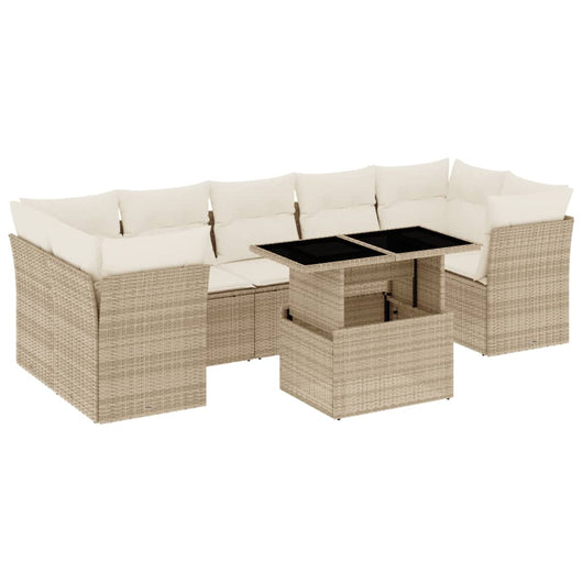 vidaXL Set Divano da Giardino 8 pz con Cuscini Beige in Polyrattan