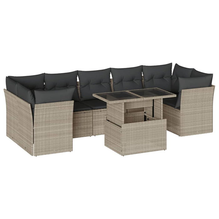 Set Divano da Giardino 8pz con Cuscini Grigio Chiaro Polyrattan 3266402