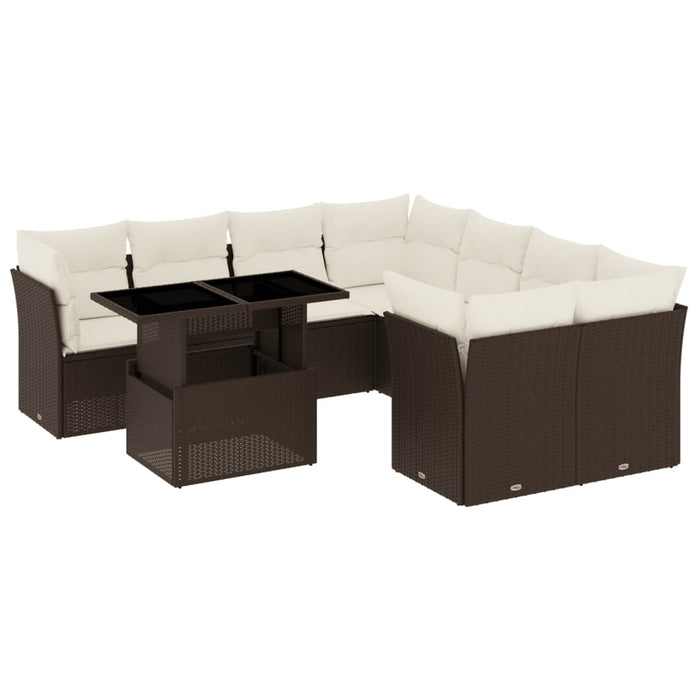 Set Divani da Giardino 9pz con Cuscini Marrone in Polyrattan 3266433