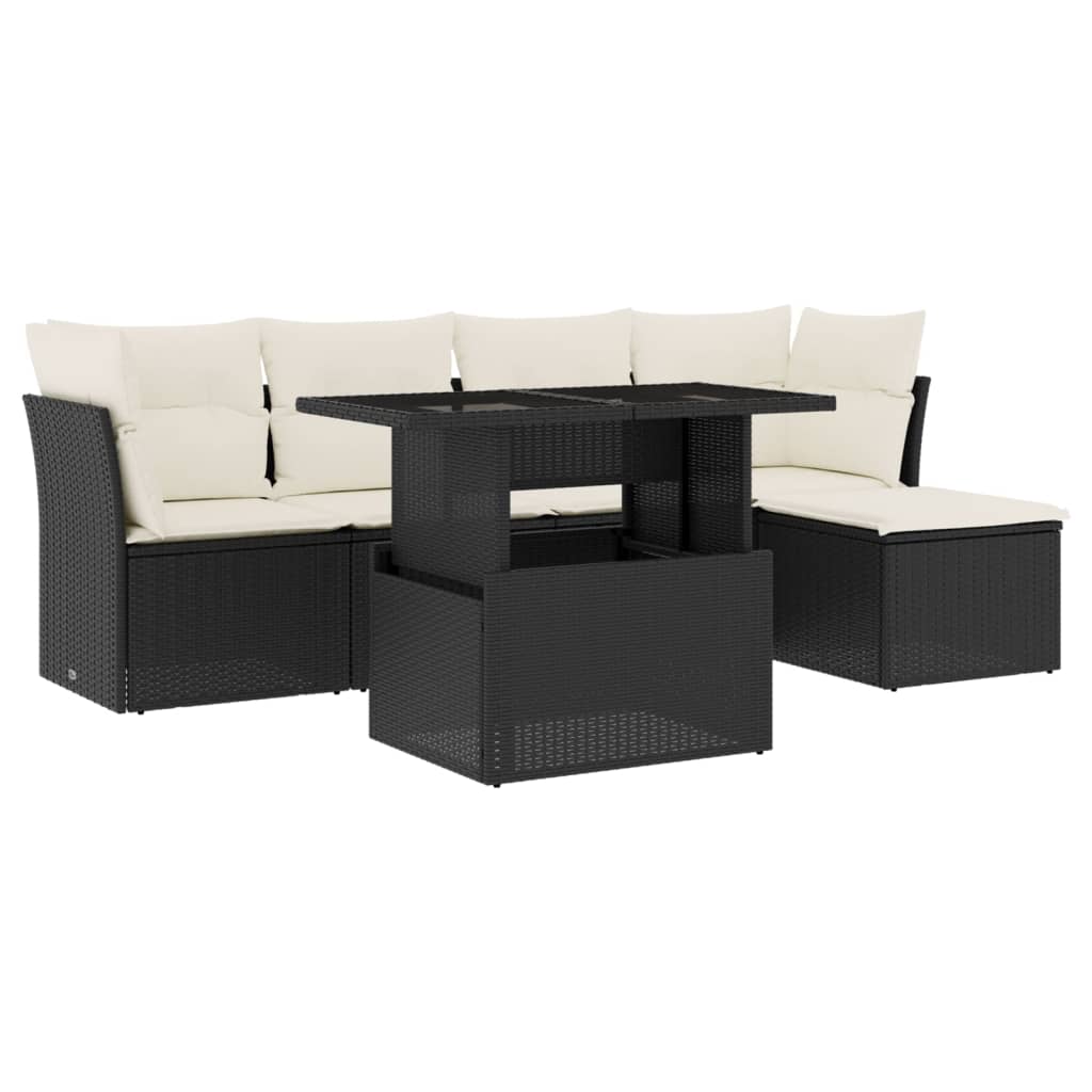 Set Divano da Giardino 6 pz con Cuscini Nero in Polyrattan 3266546