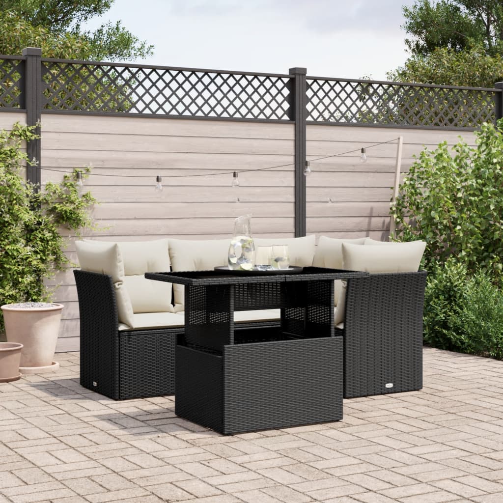 Set Divani da Giardino 5 pz con Cuscini in Polyrattan Nero 3266556