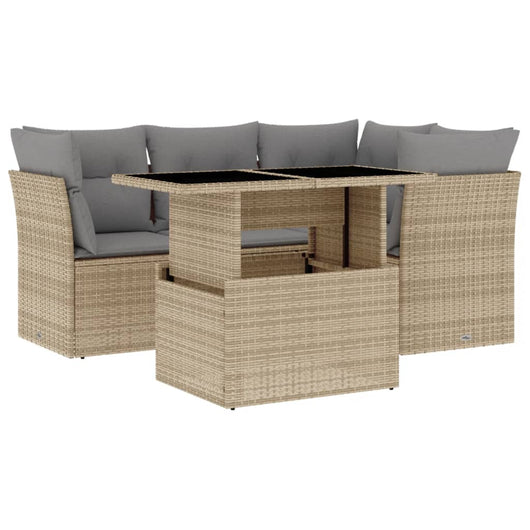 vidaXL Set Divano da Giardino 5 pz con Cuscini Beige in Polyrattan
