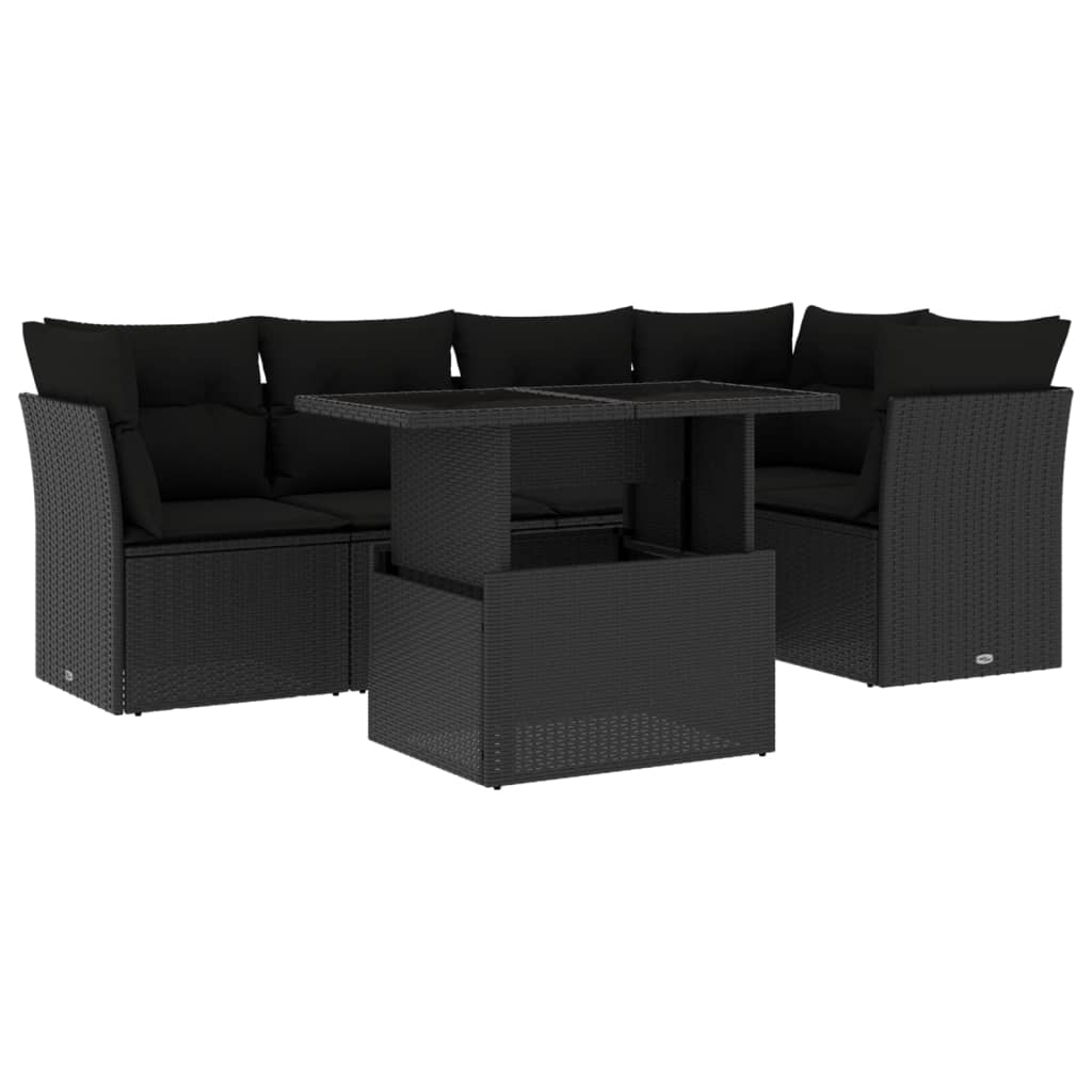 Set Divano da Giardino 6 pz con Cuscini Nero in Polyrattan