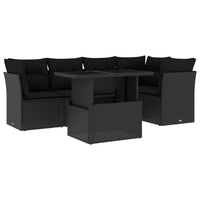 Set Divano da Giardino 6 pz con Cuscini Nero in Polyrattan