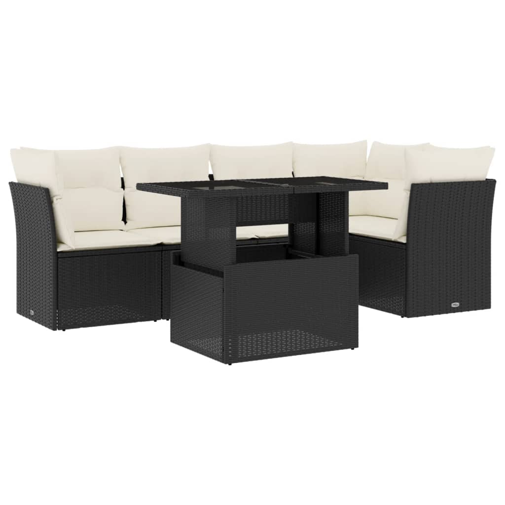 Set Divano da Giardino 6 pz con Cuscini Nero in Polyrattan 3266566