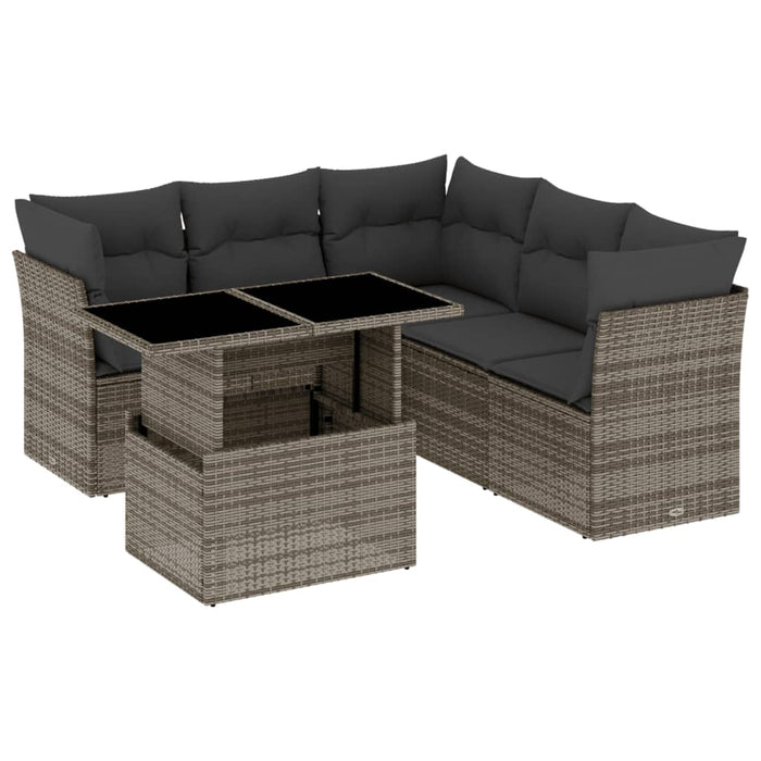 Set Divano da Giardino 6 pz con Cuscini Grigio in Polyrattan