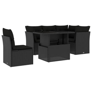 Set Divano da Giardino 6 pz con Cuscini Nero in Polyrattan 3266585