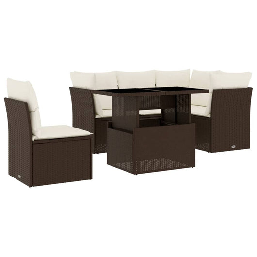 vidaXL Set Divano da Giardino 6 pz con Cuscini Marrone in Polyrattan