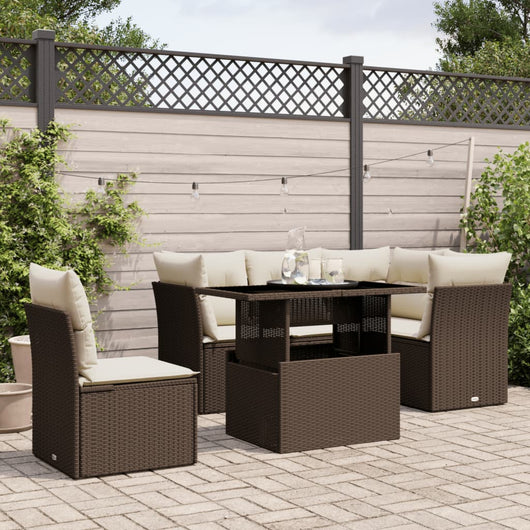 vidaXL Set Divano da Giardino 6 pz con Cuscini Marrone in Polyrattan
