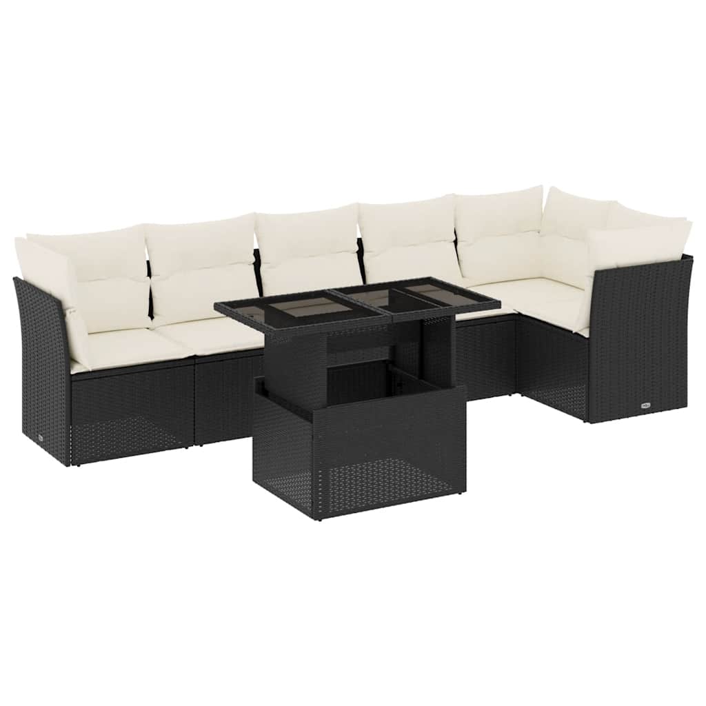 Set Divani da Giardino con Cuscini 7pz Nero Polyrattan