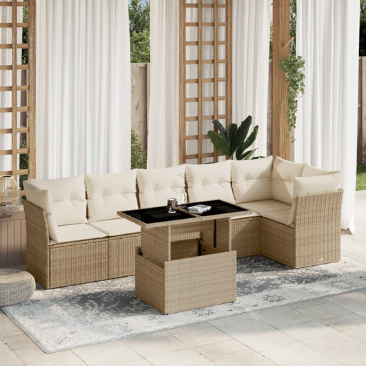 vidaXL Set Divani da Giardino 7 pz con Cuscini Beige in Polyrattan