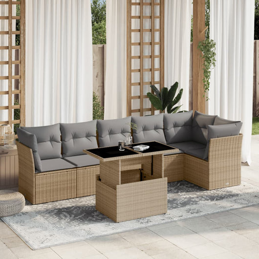 vidaXL Set Divani da Giardino 7 pz con Cuscini Beige in Polyrattan