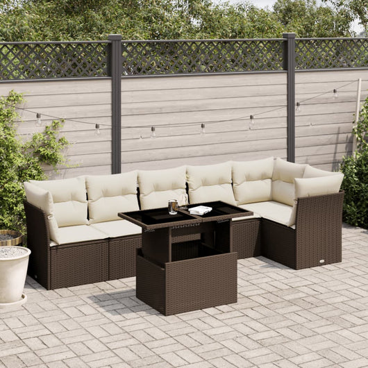 vidaXL Set Divani da Giardino 7 pz con Cuscini Marrone in Polyrattan