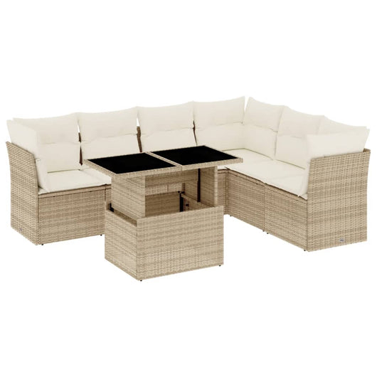 vidaXL Set Divani da Giardino 7 pz con Cuscini Beige in Polyrattan