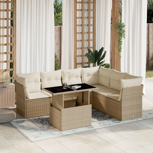 vidaXL Set Divani da Giardino 7 pz con Cuscini Beige in Polyrattan