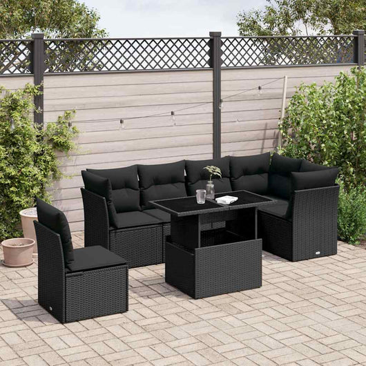 vidaXL Set Divani da Giardino con Cuscini 7pz Nero Polyrattan