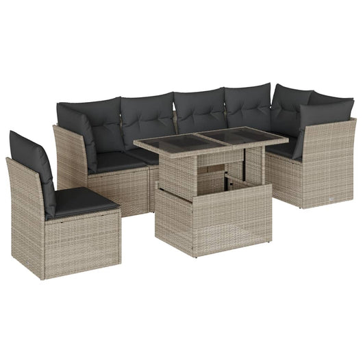 vidaXL Set Divani da Giardino 7pz con Cuscini Grigio Chiaro Polyrattan