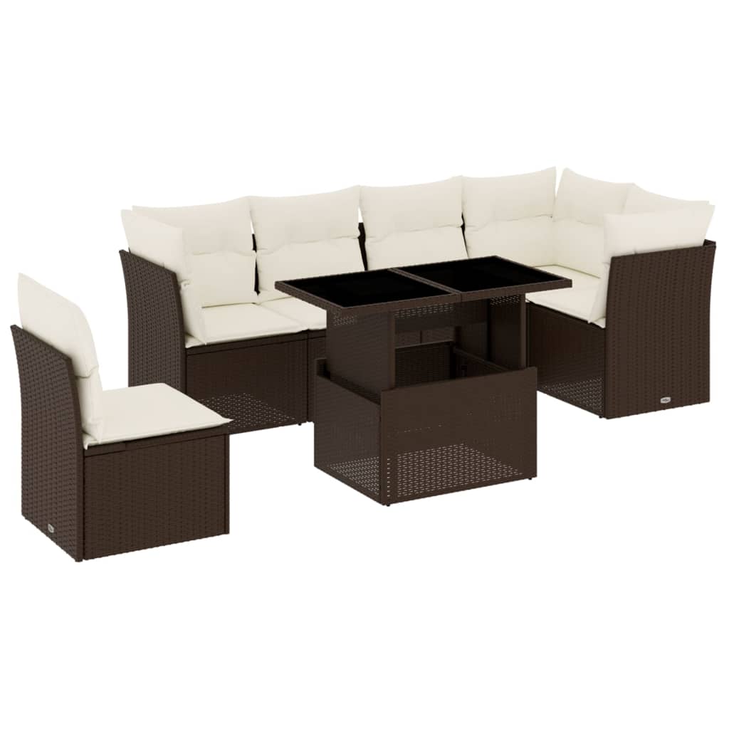 Set Divani da Giardino 7 pz con Cuscini Marrone in Polyrattan 3266623