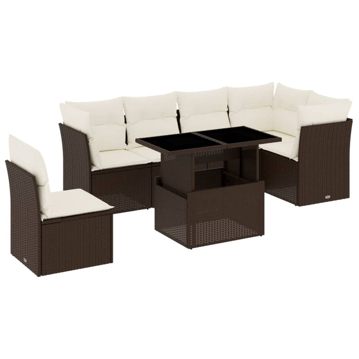 Set Divani da Giardino 7 pz con Cuscini Marrone in Polyrattan 3266623