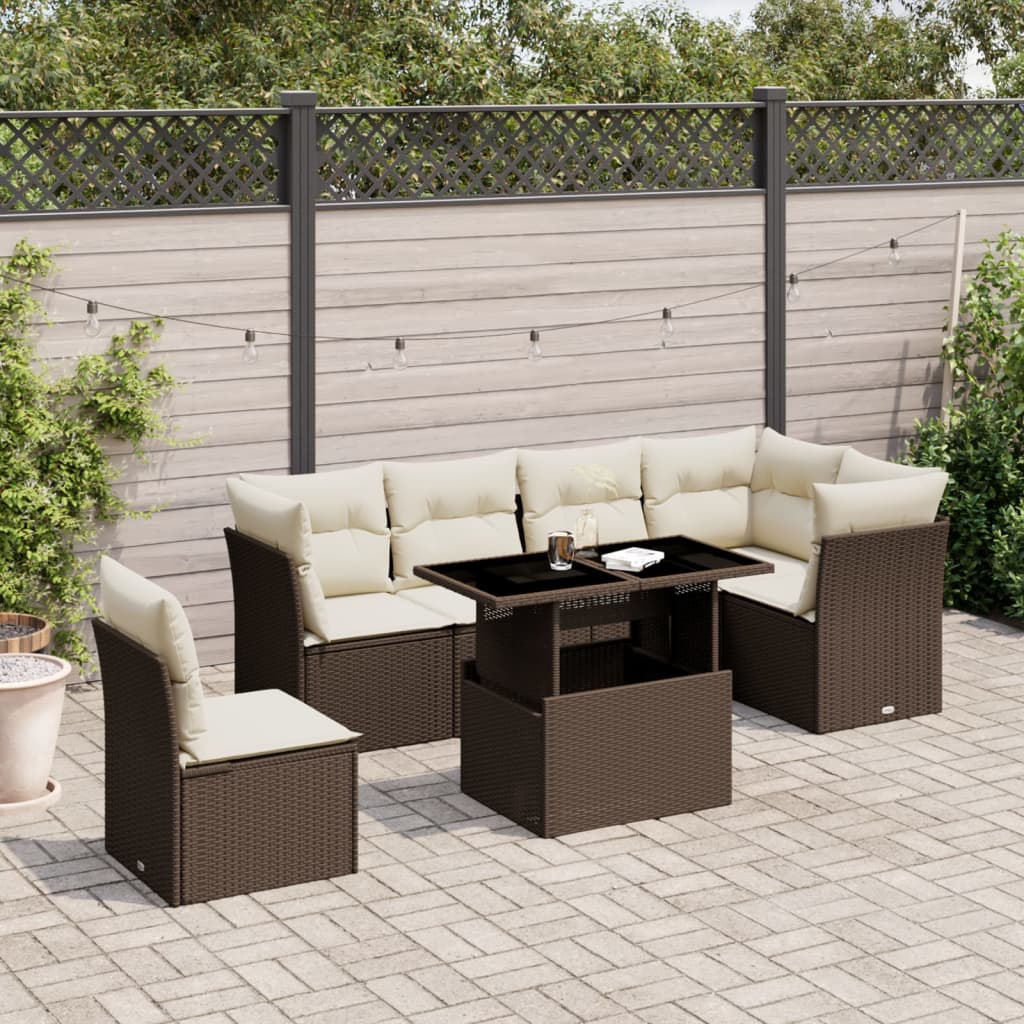 Set Divani da Giardino 7 pz con Cuscini Marrone in Polyrattan 3266623