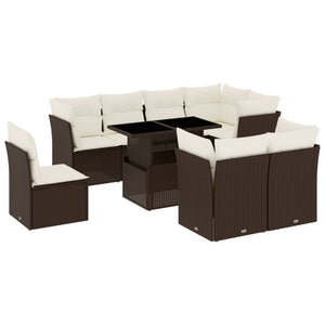 vidaXL Set Divani da Giardino 9pz con Cuscini Marrone in Polyrattan