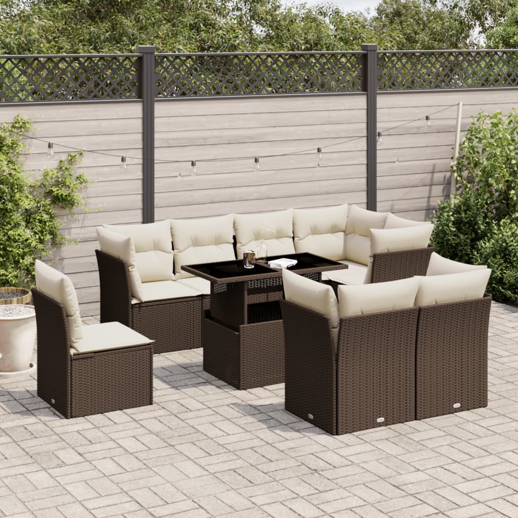 vidaXL Set Divani da Giardino 9pz con Cuscini Marrone in Polyrattan