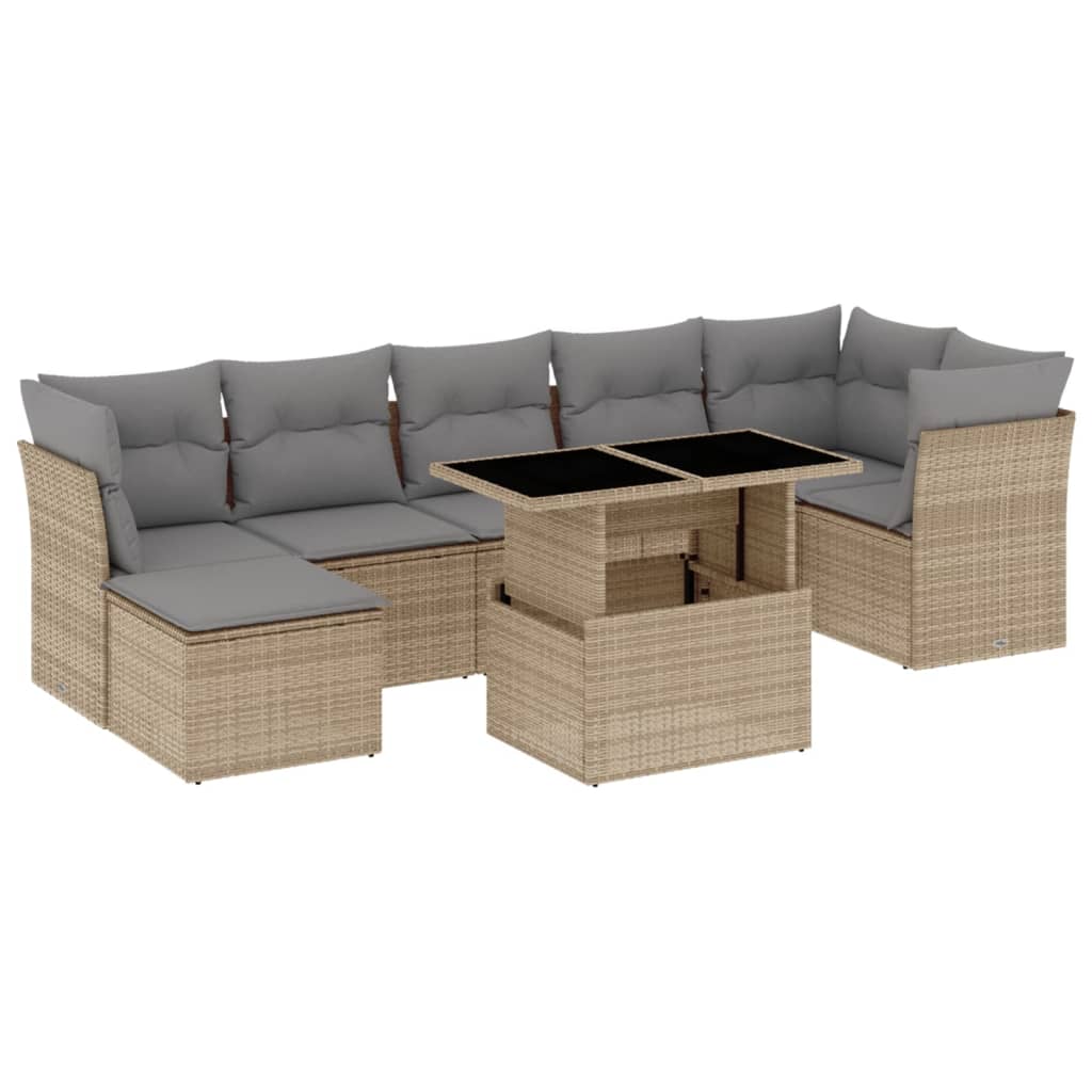 Set Divano da Giardino 8 pz con Cuscini Beige in Polyrattan