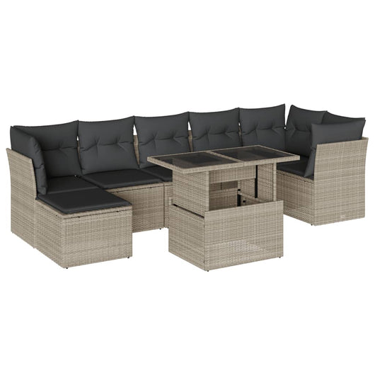 vidaXL Set Divano da Giardino 8pz con Cuscini Grigio Chiaro Polyrattan