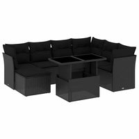 Set Divani da Giardino con Cuscini 8 pz Nero in Polyrattan