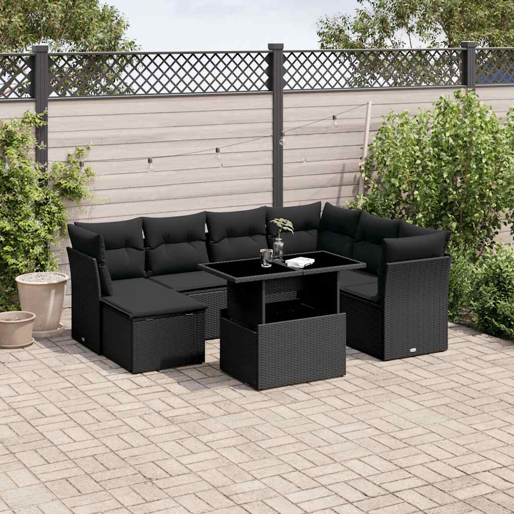 Set Divani da Giardino con Cuscini 8 pz Nero in Polyrattan