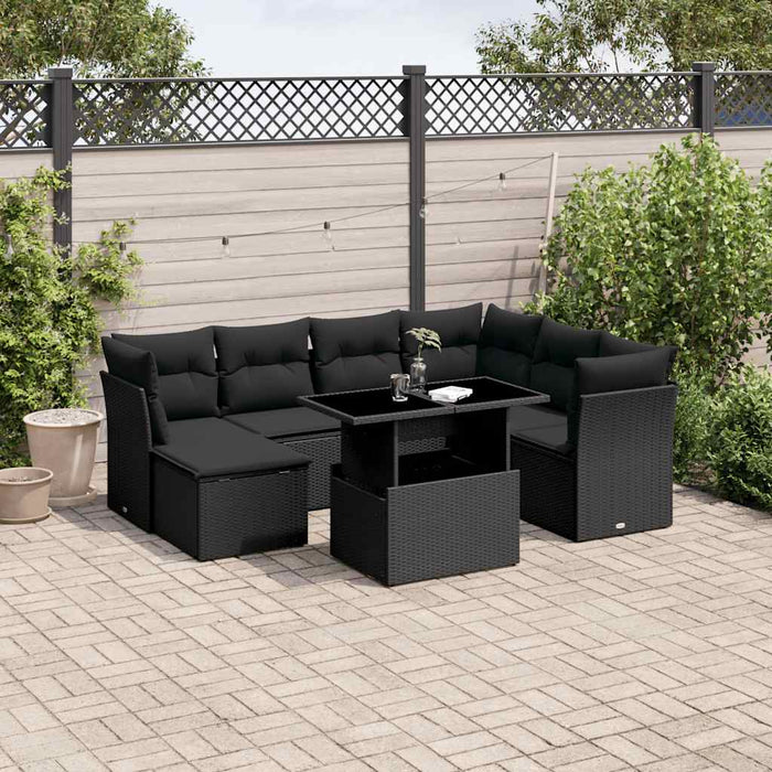 Set Divani da Giardino con Cuscini 8 pz Nero in Polyrattan