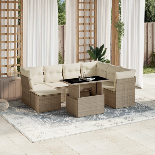 vidaXL Set Divano da Giardino 8 pz con Cuscini Beige in Polyrattan