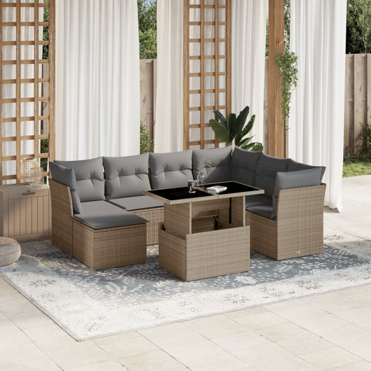vidaXL Set Divano da Giardino 8 pz con Cuscini Beige in Polyrattan