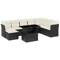 Set Divani da Giardino 9 pz con Cuscini Nero in Polyrattan 3266786