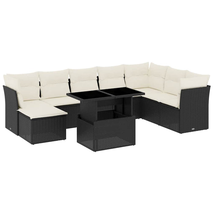Set Divani da Giardino 9 pz con Cuscini Nero in Polyrattan 3266786