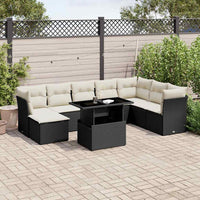 Set Divani da Giardino 9 pz con Cuscini Nero in Polyrattan 3266786