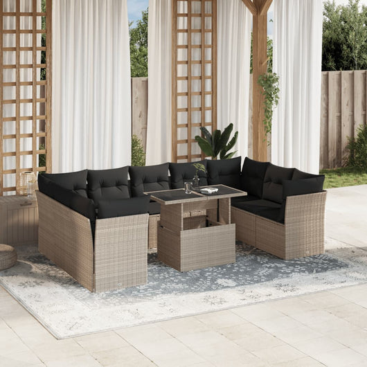 vidaXL Set Divano Giardino 10 pz con Cuscini Grigio Chiaro Polyrattan
