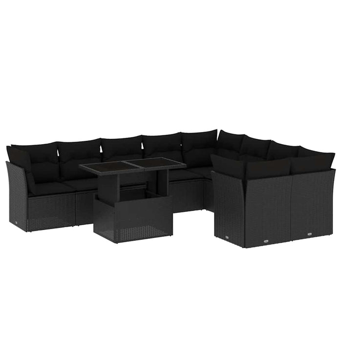 Set Divani da Giardino 10pz con Cuscini in Polyrattan Nero 3266835