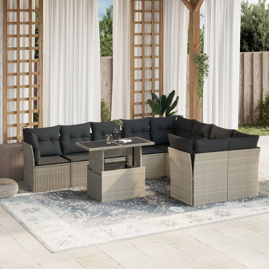 vidaXL Set Divano Giardino 10 pz con Cuscini Grigio Chiaro Polyrattan
