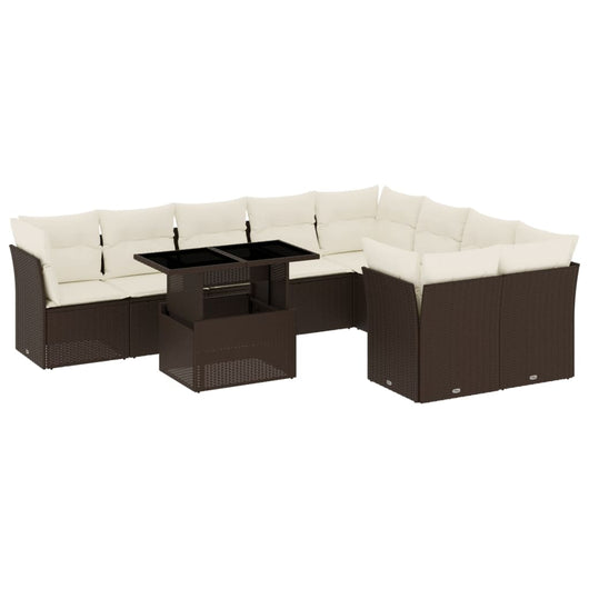 vidaXL Set Divani da Giardino 10pz con Cuscini in Polyrattan Marrone