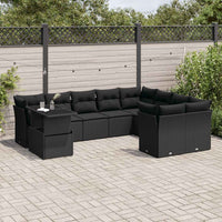 Set Divani da Giardino 10pz con Cuscini in Polyrattan Nero