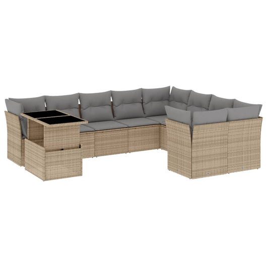 vidaXL Set Divano da Giardino 10 pz con Cuscini Beige in Polyrattan
