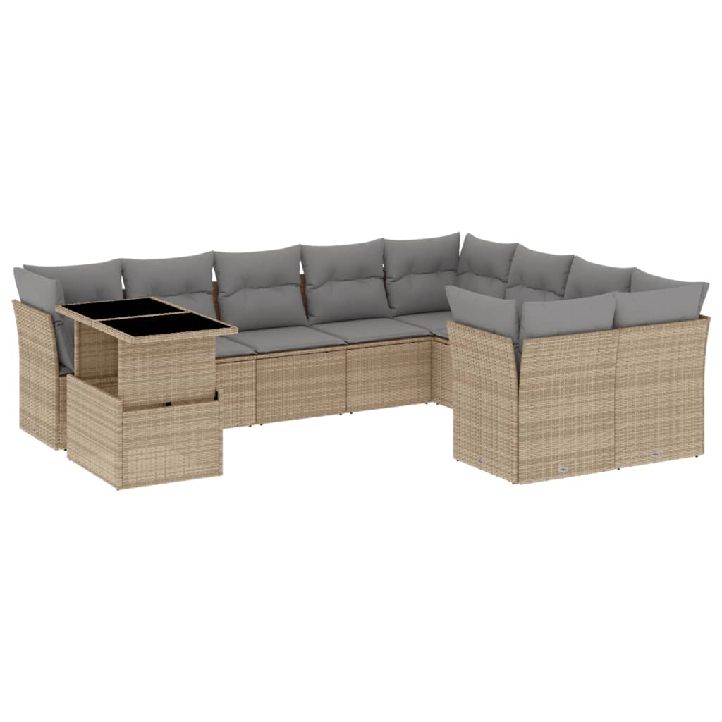 Set Divano da Giardino 10 pz con Cuscini Beige in Polyrattan 3266849