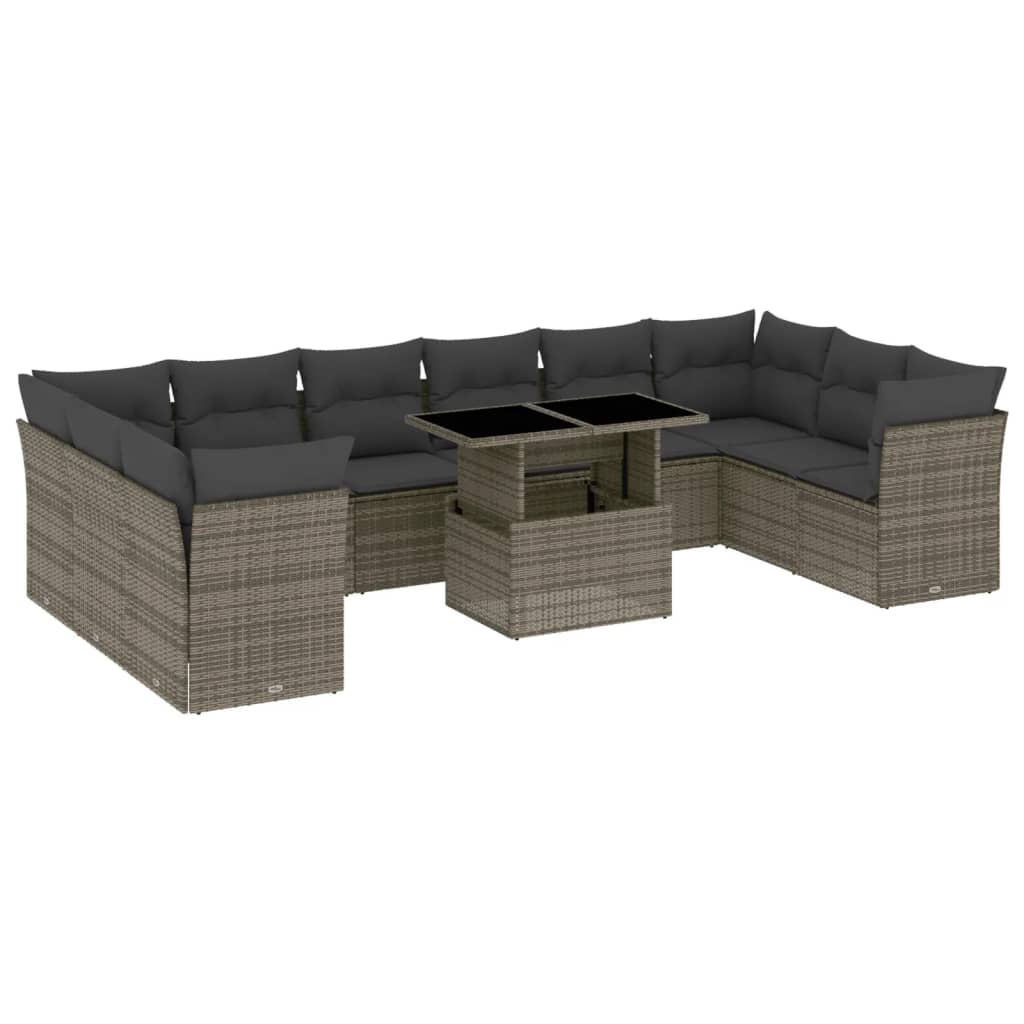 Set Divani da Giardino 11 pz con Cuscini in Polyrattan Grigio 3266860
