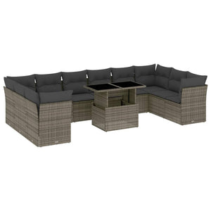 Set Divani da Giardino 11 pz con Cuscini in Polyrattan Grigio 3266860