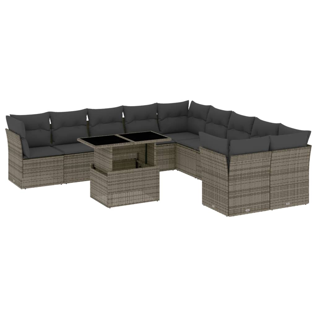 Set Divani da Giardino 11 pz con Cuscini in Polyrattan Grigio 3266880
